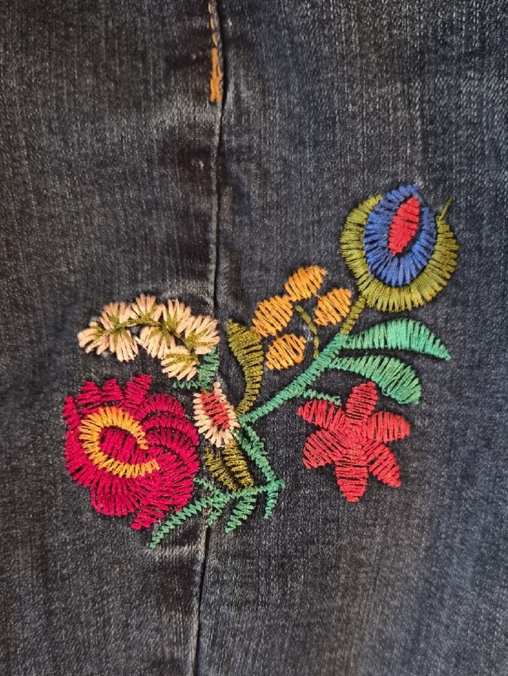 Dark Wash Embroidered Women’s Jeans - Blue with Multicolor Floral - Picture 10 of 12